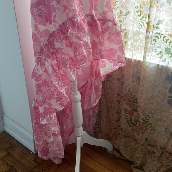 LoveShackFancy Alexia Floral Print High-Low Ruffle Dress - Picture 3 of 3